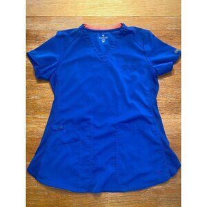 Med Couture Womens XS Scrub Top Blue V-Neck Short Sleeve Two Pockets Side Panels